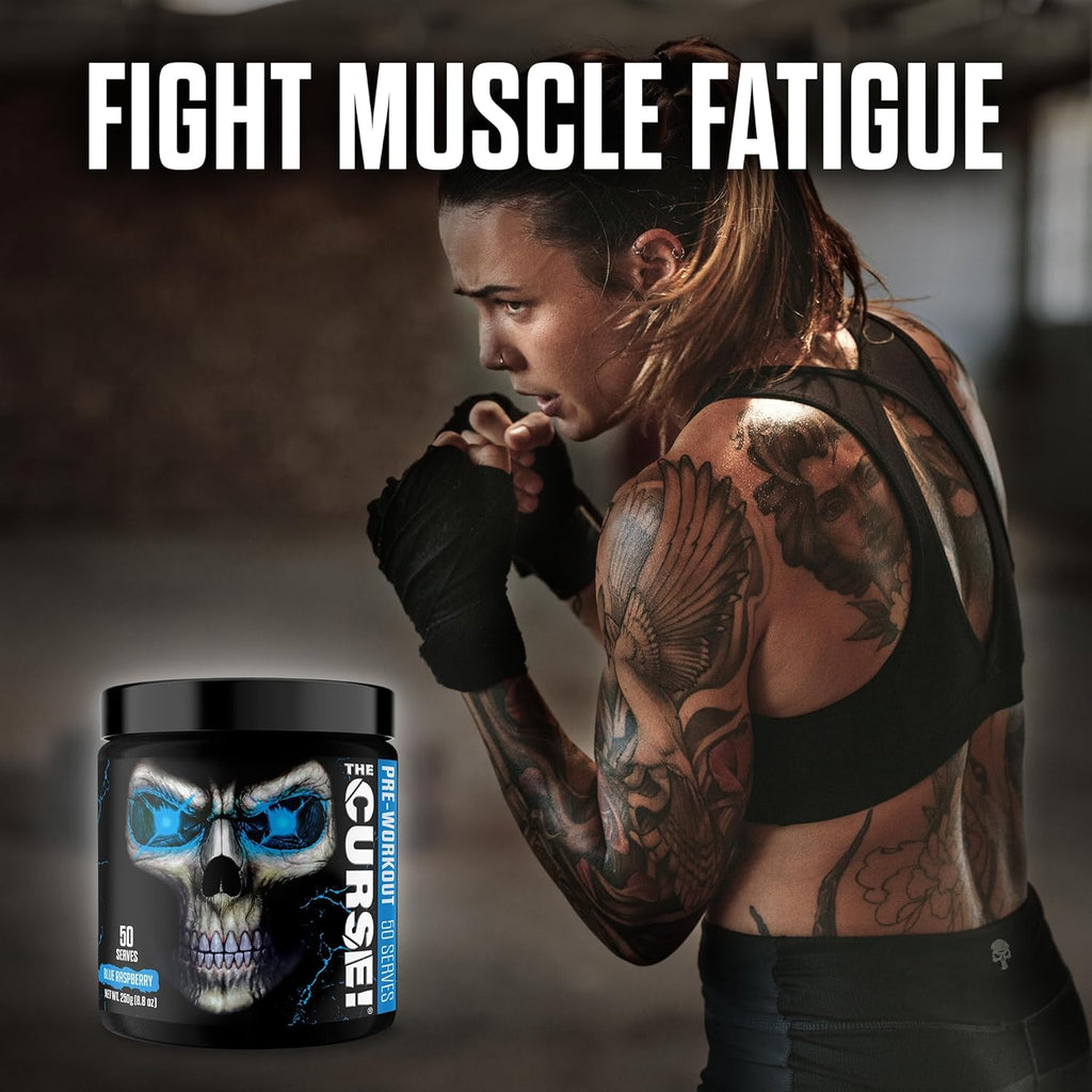 JNX SPORTS The Curse! Pre Workout Powder for Men & Women, Caffeine, Beta-Alanine, Creatine, L-Citrulline, 30 Servings, Blue Raspberry Flavor – Boost Energy, Strength & Focus