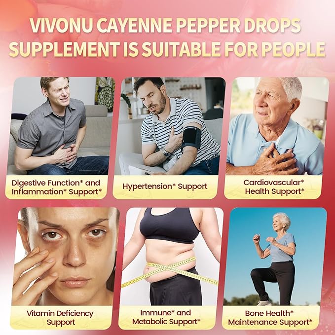 12 IN 1 Cayenne Pepper Drops Supplement, Liposomal Tech 98% Absorption, Supports* Leg Vein, Heart & Blood Vessel* Health, with Vitamin E D3+K2 & Extracts of Grape Seed, Hawthorn, Beetroot, Berberine