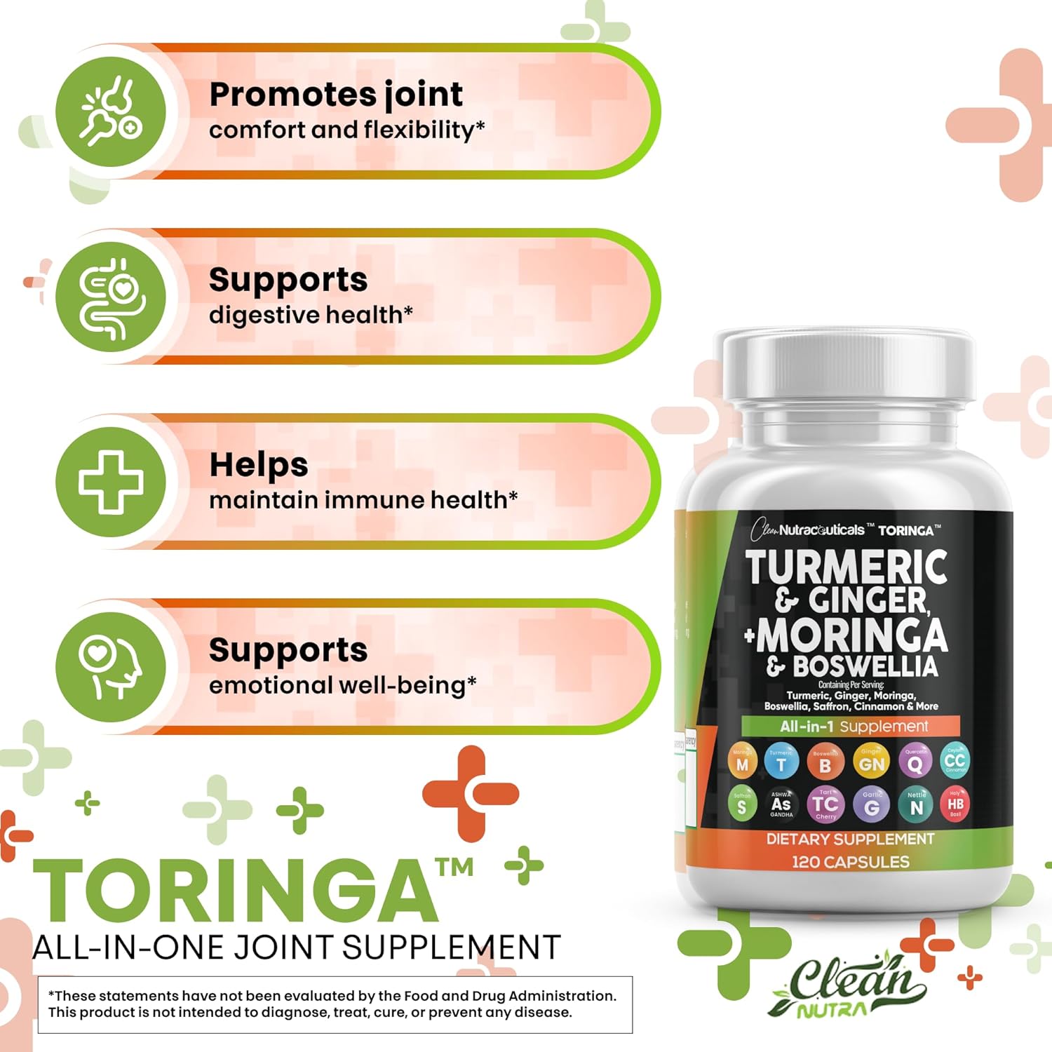 Turmeric Moringa Supplement | Ginger Boswellia Saffron - Supplement for Women and Men with Ceylon Cinnamon, Tart Cherry, Quercetin Garlic Nettle Holy Basil - 3Pack