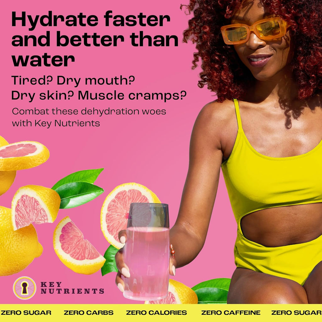 KEY NUTRIENTS Electrolytes Powder Packets - Fresh Pink Lemonade 20 Pack Hydration Packets - Travel Hydration Powder - Made in USA - No Sugar, No Calories, Gluten Free