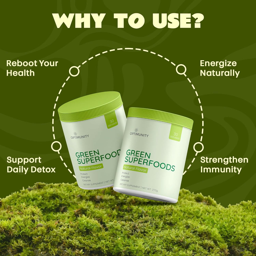 Green Superfoods Powder - Unflavored – Organic Greens Blend with Spirulina, Probiotics & Digestive Enzymes – Detox, Immune & Gut Health Support – 30 Servings (30 Servings, Unflavoured)