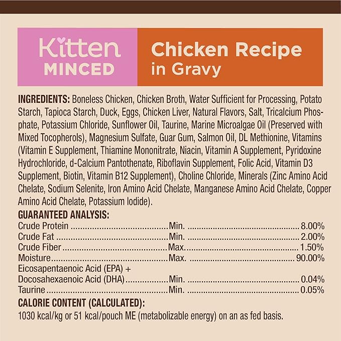 Wellness CORE Tiny Tasters Minced Kitten Wet Cat Food, Natural, Protein-Rich, Grain Free, 1.75-Ounce Pouch, 12 Pack, (Chicken)