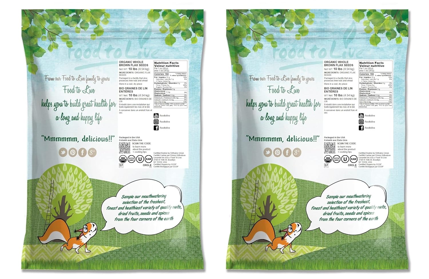 Food to Live Organic Brown Flax Seeds, 20 Pounds – Whole Raw Flaxseeds, Non-GMO, Unroasted, Dried, Kosher, Vegan. Rich in Omega-3 Fatty Acids, and Dietary Fiber. Perfect for Salads, and Baked Goods.