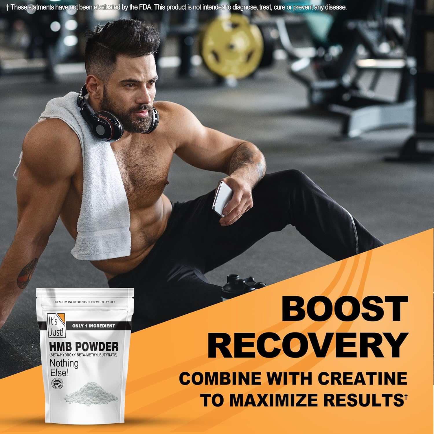 It's Just! - HMB Powder, 250g, Beta-Hydroxy Beta-Methylbutyrate, as Calcium HMB, Batch Tested Gluten Free, Non-GMO, Heavy Metal Tested, Keto Friendly (Unflavored, 250g)