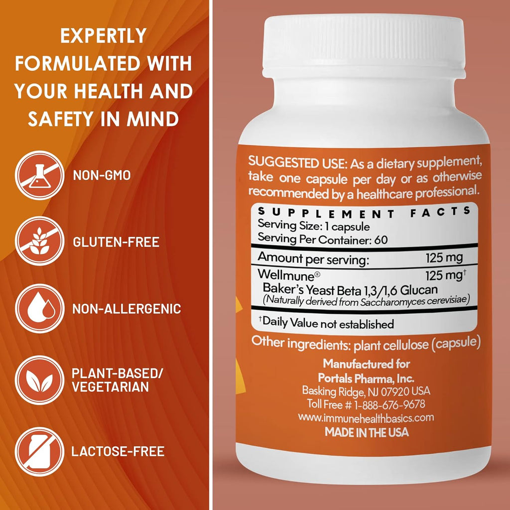 Ultra Strength Immunity - Clinically Proven Immune Support - Wellmune Highly Purified Beta Glucan - Gluten-Free, Non-allergenic, Non-GMO and Vegan Capsules - 60 Capsules, 125 mg