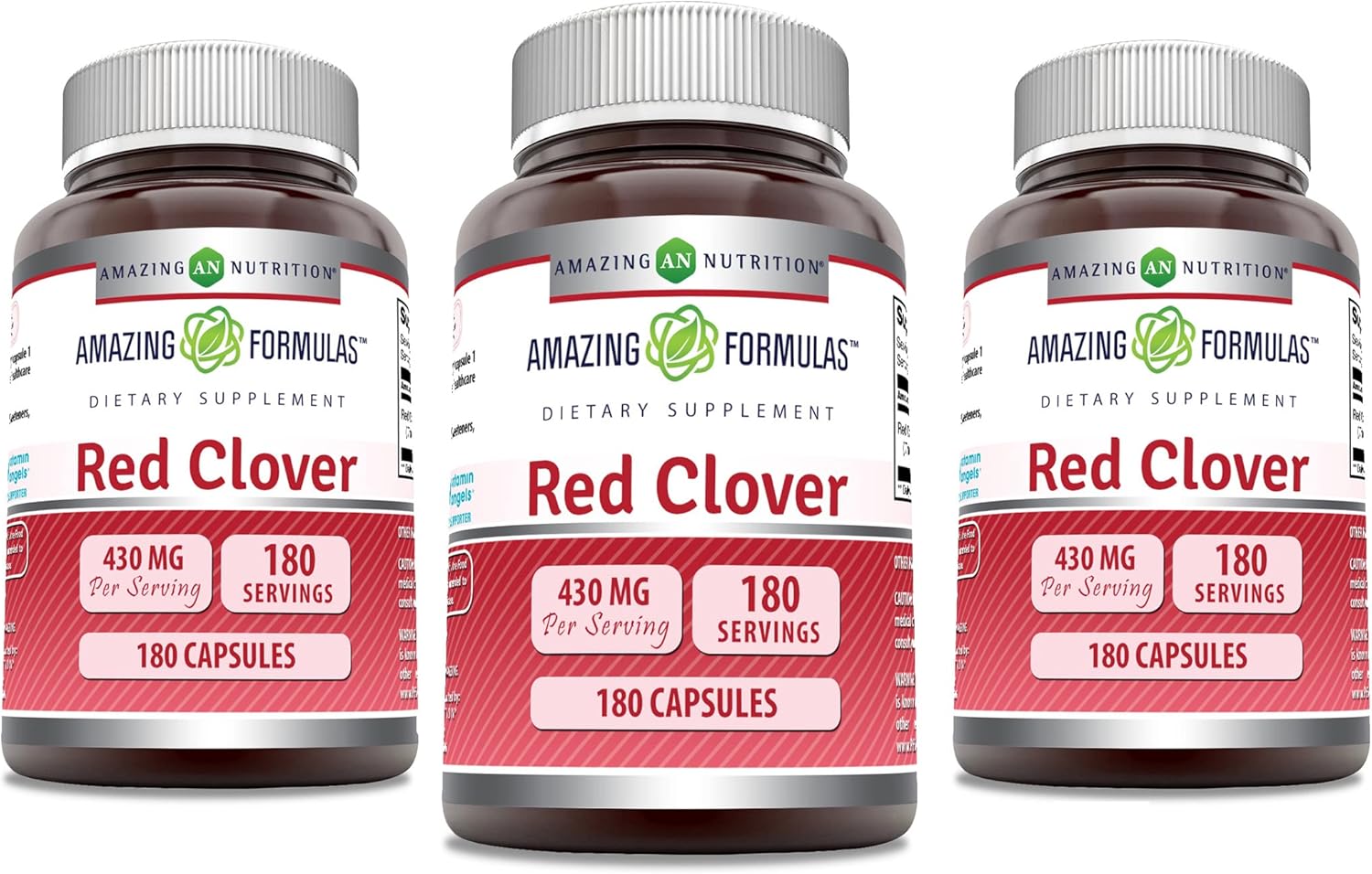 Amazing Formulas Red Clover 430 mg Capsules Supplement | Red Clover Blossoms Herb Extract | Non-GMO | Gluten Free | Made in USA (180 | 3 Pack)
