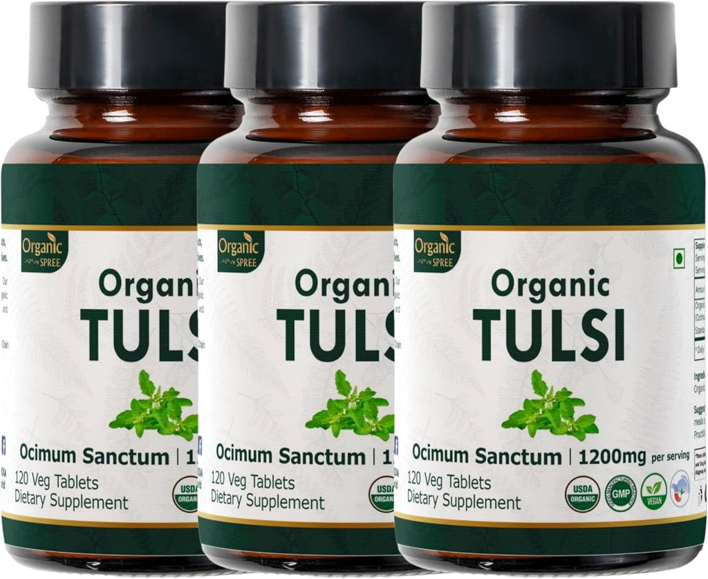 Tulsi 120 Tablets – USDA Organic Holy Basil – Supports Stress Relief & Adaptogenic Balance* - Pack of 3