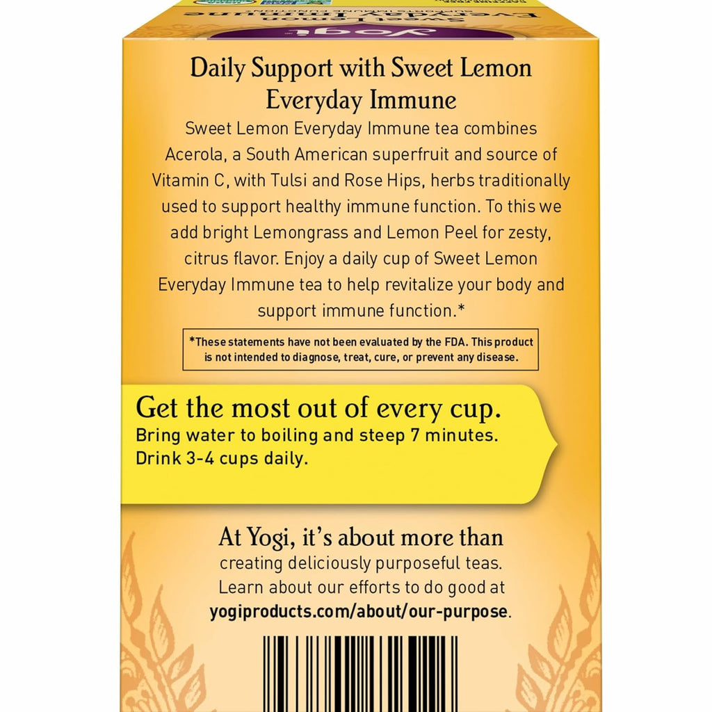 Yogi Tea Sweet Lemon Everyday Immune Tea - 16 Tea Bags per Pack (6 Packs) - Daily Immune Support Tea - Delicious Lemon Tea Bags - Includes Tulsi, Lemongrass, Rose Hip, Lemon Peel & More