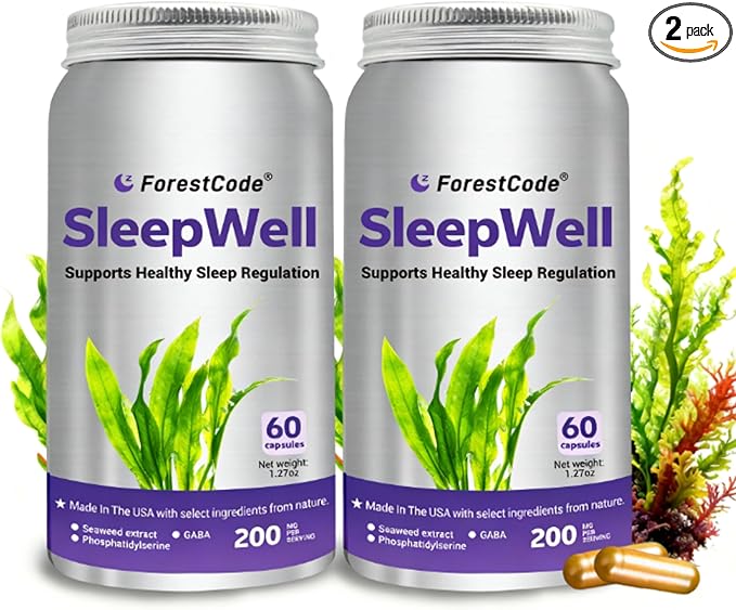 Natural Sleep Support for Adults with GABA & Seaweed Extract, Melatonin-Free Supplement for Healthy Sleep & Stress Support, 120 Capsules (Pack of 2)