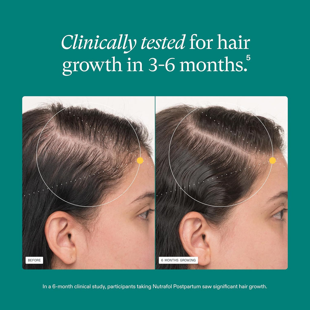 Nutrafol Postpartum Hair Growth Supplements, Clinically Tested for Visibly Thicker Hair and Less Shedding, Breastfeeding-Friendly - 1 Month Supply, 1 Refill Pouch