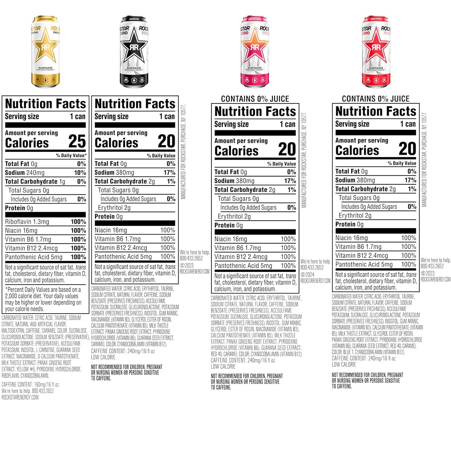 Rockstar Pure Zero Energy Drink,4 Flavor Pure Zero Variety Pack, 0 Sugar, with Caffeine and Taurine, 16oz Cans (12 Pack) (Packaging May Vary)