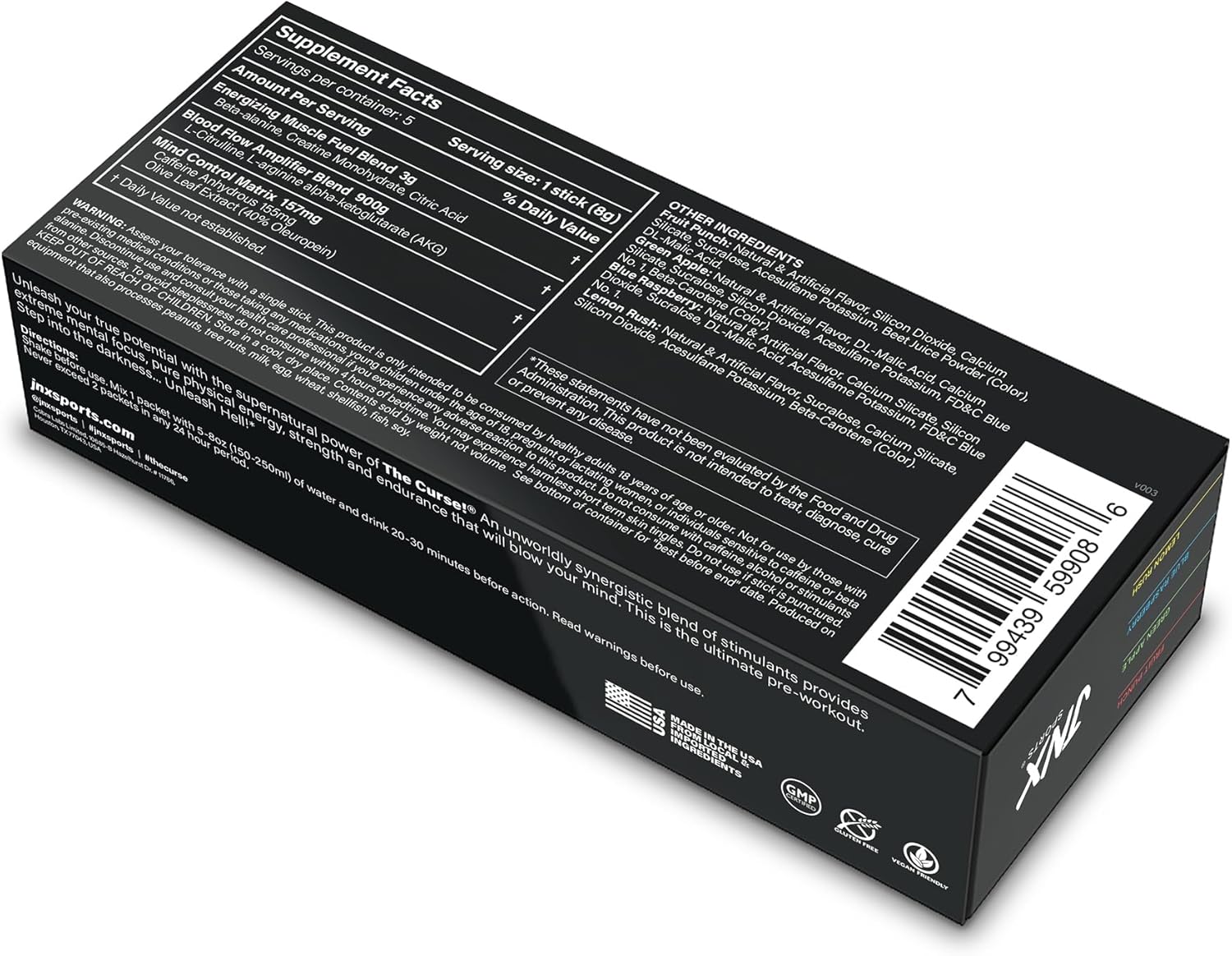 JNX SPORTS The Curse! Pre Workout Powder for Men & Women, Caffeine, Beta-Alanine, Creatine, L-Citrulline, Sample Variety Pack, 5X 8g Samples – Boost Energy, Strength & Focus
