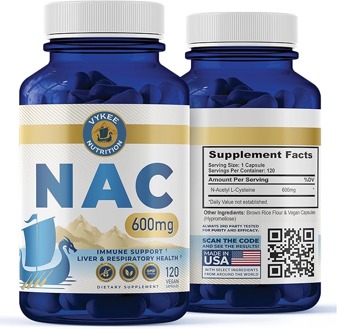 Vykee Nutrition NAC Capsules – 600mg N-Acetyl L-Cysteine | Vegan, Non-GMO | Supports Antioxidant Production, Liver Health & Immune Function | 120 Capsules
