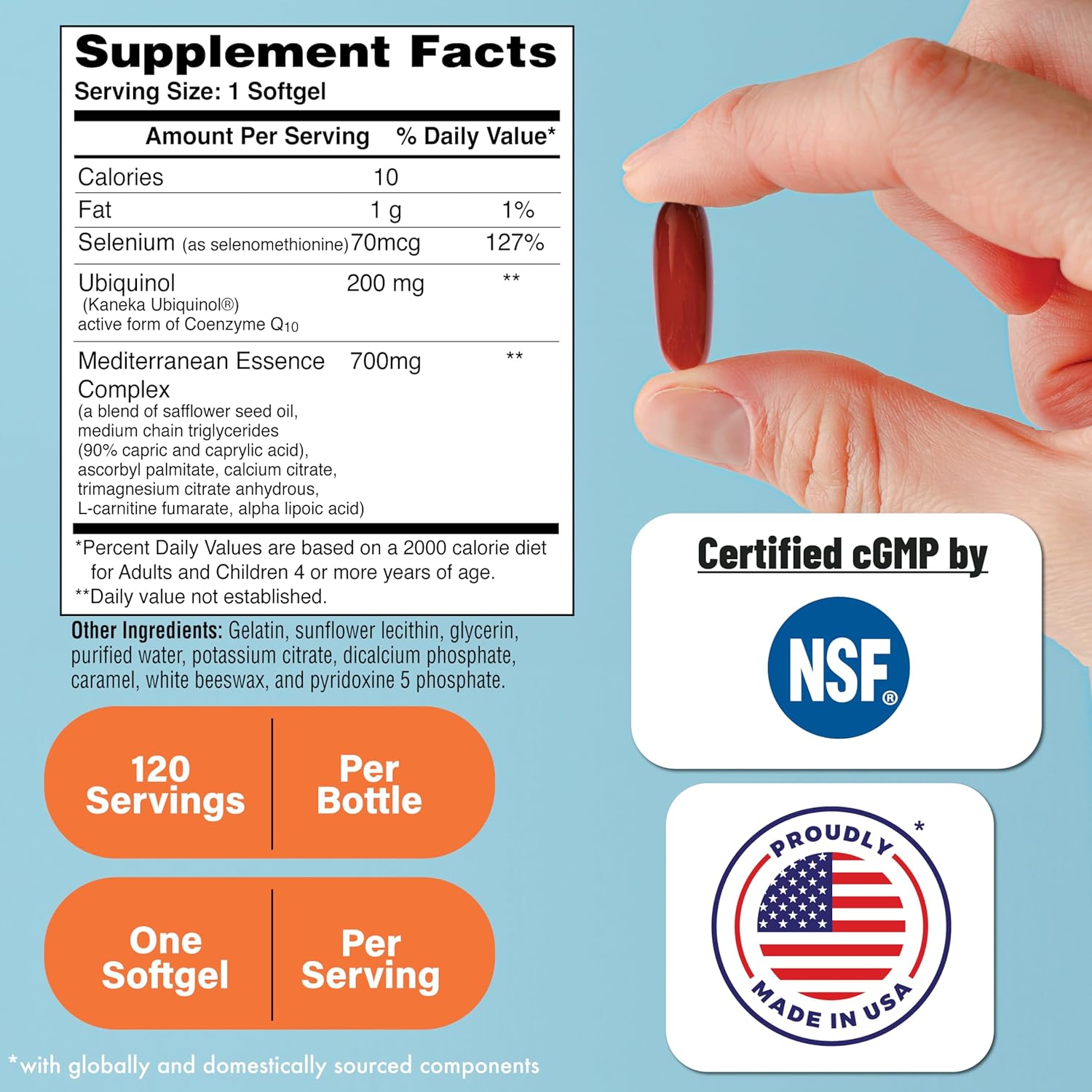 Health Thru Nutrition Ubiquinol 200mg 150 Servings with Selenium and Mediterranean Essence Complex | Cellular Function Formula with Epigenetic and Longevity Ingredients | Non-GMO Kaneka Qh