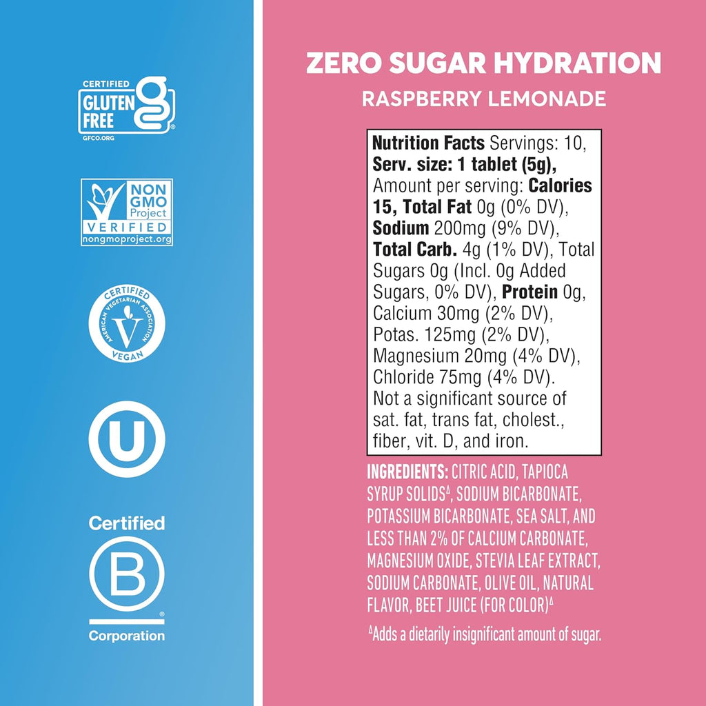 Nuun Zero Sugar Hydration Electrolyte Tablets - Sodium, Potassium, Chloride, Calcium, Magnesium, Light & Delicious Fruit Flavors, No Sugar, Gluten Free, Vegan, Raspberry Lemonade (80 Servings Total)
