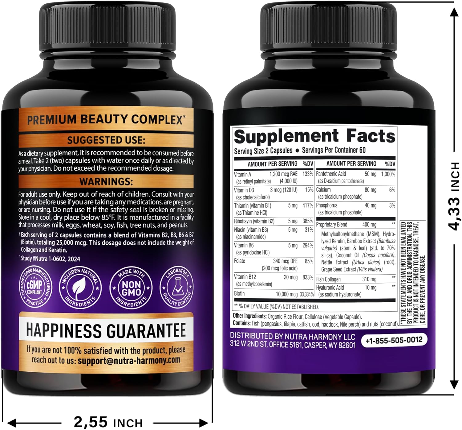 Biotin | Collagen | Keratin - Clinically Tested Supplement - Hair Growth Support, Skin & Nails - 25000 mcg Vitamins B2, B3, B6 & B7 + B1 & Hyaluronic Acid - Made in USA - Women & Men | 120 Capsules