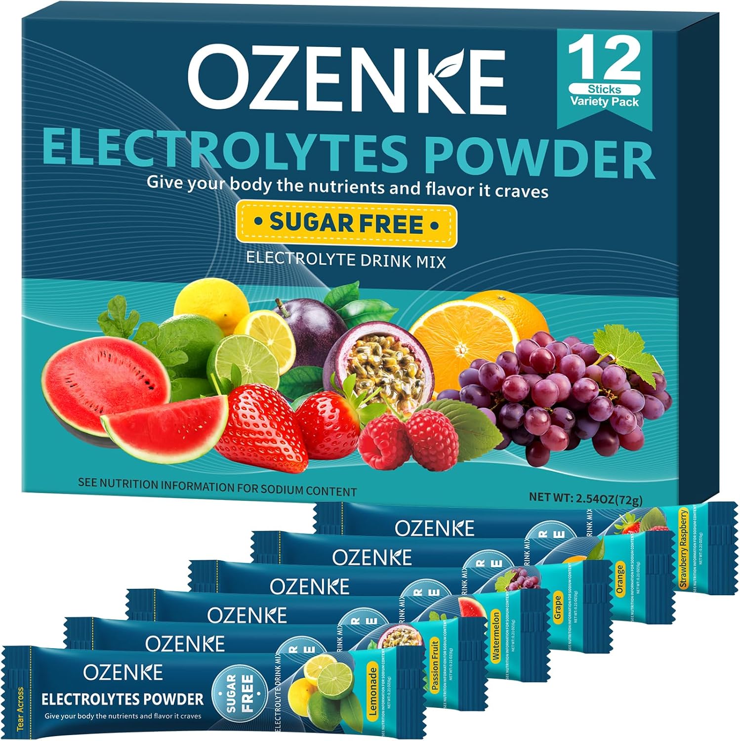 Electrolytes Powder Packets, 12 Sticks Hydration Packets Sugar Free, Electrolyte Drink Mix Travel Electrolyte for Rapid Hydration, 6 Flavors