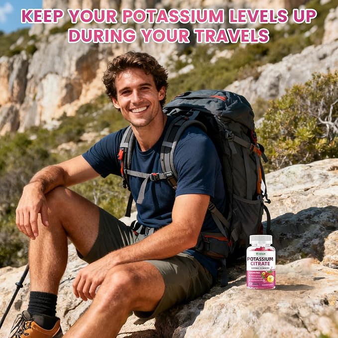 Potassium Citrate Gummies 1200mg, Sugar-Free Potassium Supplement for Adults Women & Men, Supports Leg Cramps & Muscle & Heart Health, Vegan, Gluten Free - Raspberry Flavor (60 Count)