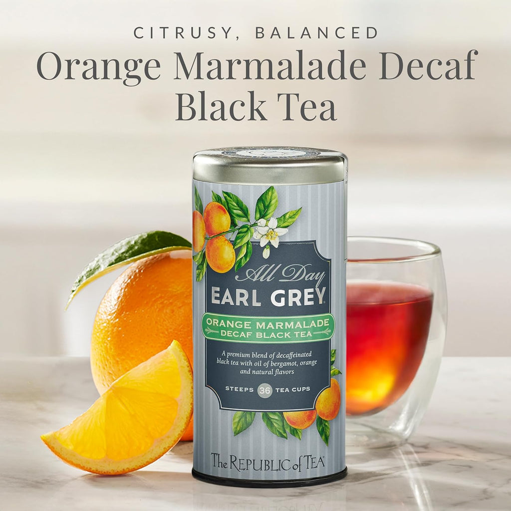 The Republic of Tea – All Day Earl Grey Orange Marmalade Decaf Black Tea, Naturally decaffeinated, 36 Tea Bags