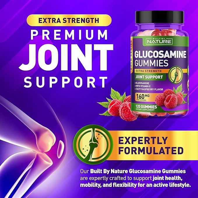 Glucosamine Gummies with Vitamin E - Advanced Joint Support Gummy Supplement, High Potency Antioxidant, Comfort for Back, Knees, Hands - 120 Gummies