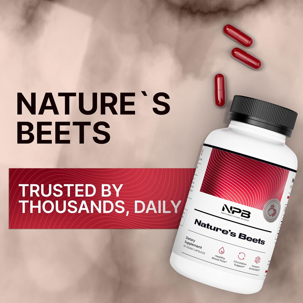 Nature's Pure Blend Organic Beet Root Powder Capsules – Beet Root Capsules & Beets Supplements for Circulation – L Arginine – Nitric Oxide Supplements – 1500MG