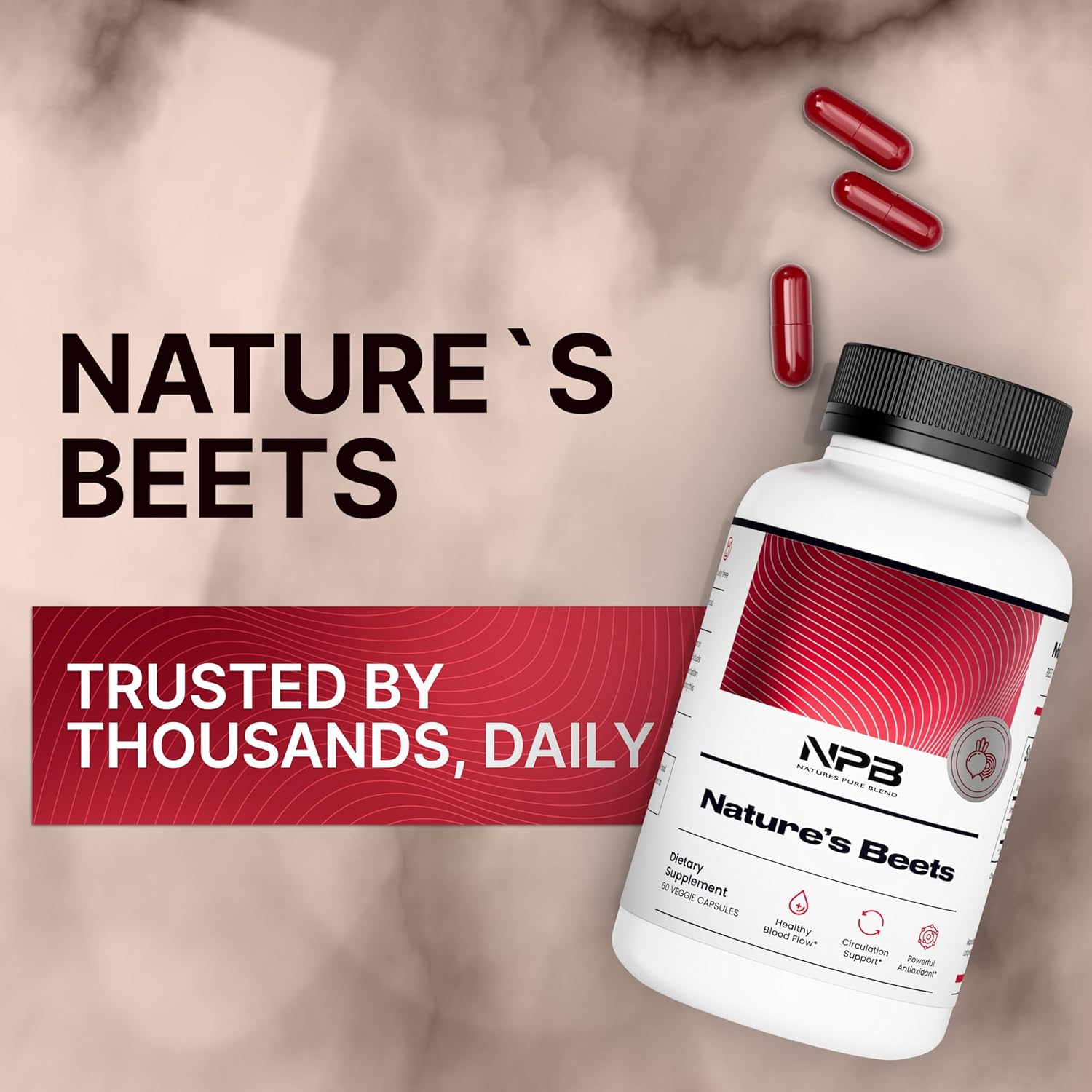 Nature's Pure Blend Organic Beet Root Powder Capsules – Beet Root Capsules & Beets Supplements for Circulation – L Arginine – Nitric Oxide Supplements – 1500MG