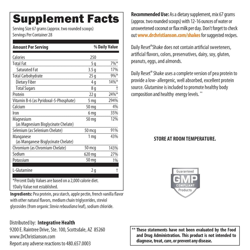 Dr. Christianson's Original Daily Reset Meal Replacement Shake (Vanilla) - Doctor Formulated Natural Pea Protein & Resistant Starch Powder for Complete Nutrition - 28 Full-Size Servings