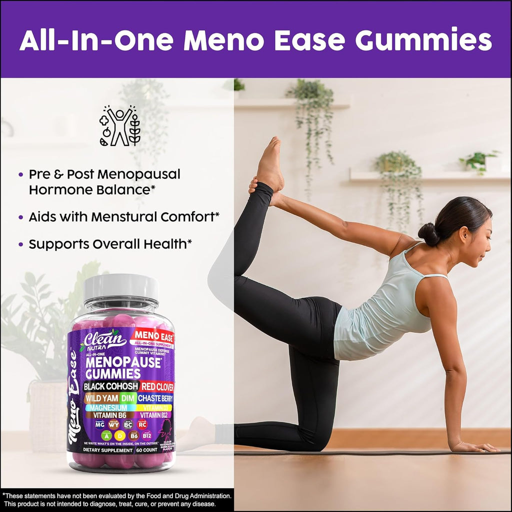 Menopause Supplement For Women Gummies with Black Cohosh, Wild Yam Magnesium, Red Clover For Menopause Relief Hormone Balance Night Sweats Mood Plus Bergamot, Vitamin D3, Vitamin B12, Vitamin B6 Clean