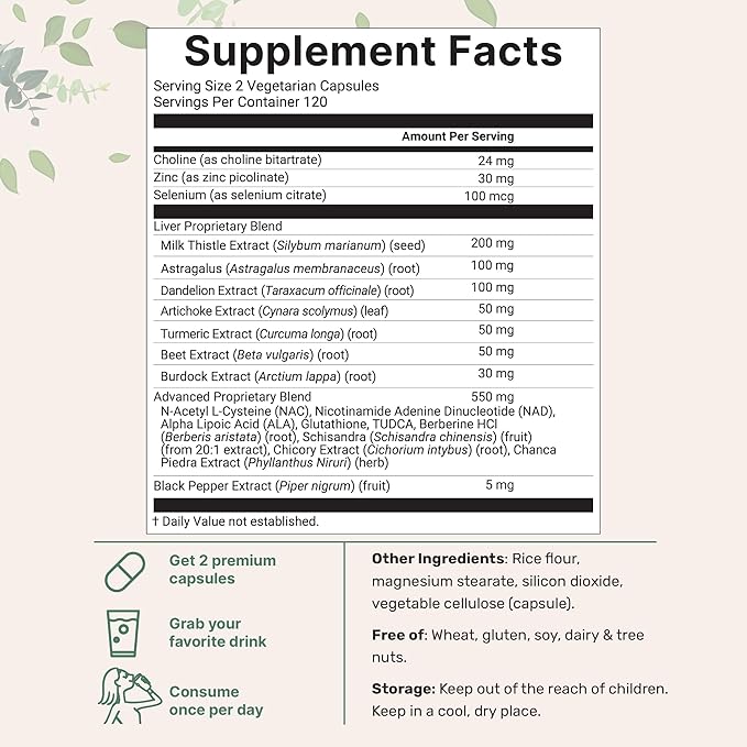Liver Advanced+, 480 Veggie Capsules | 20-in-1 Complex + Milk Thistle, Dandelion, NAD, NAC, ALA, TUDCA, Glutathione, Artichoke, Turmeric, & Astragalus | Non-GMO, Gluten Free