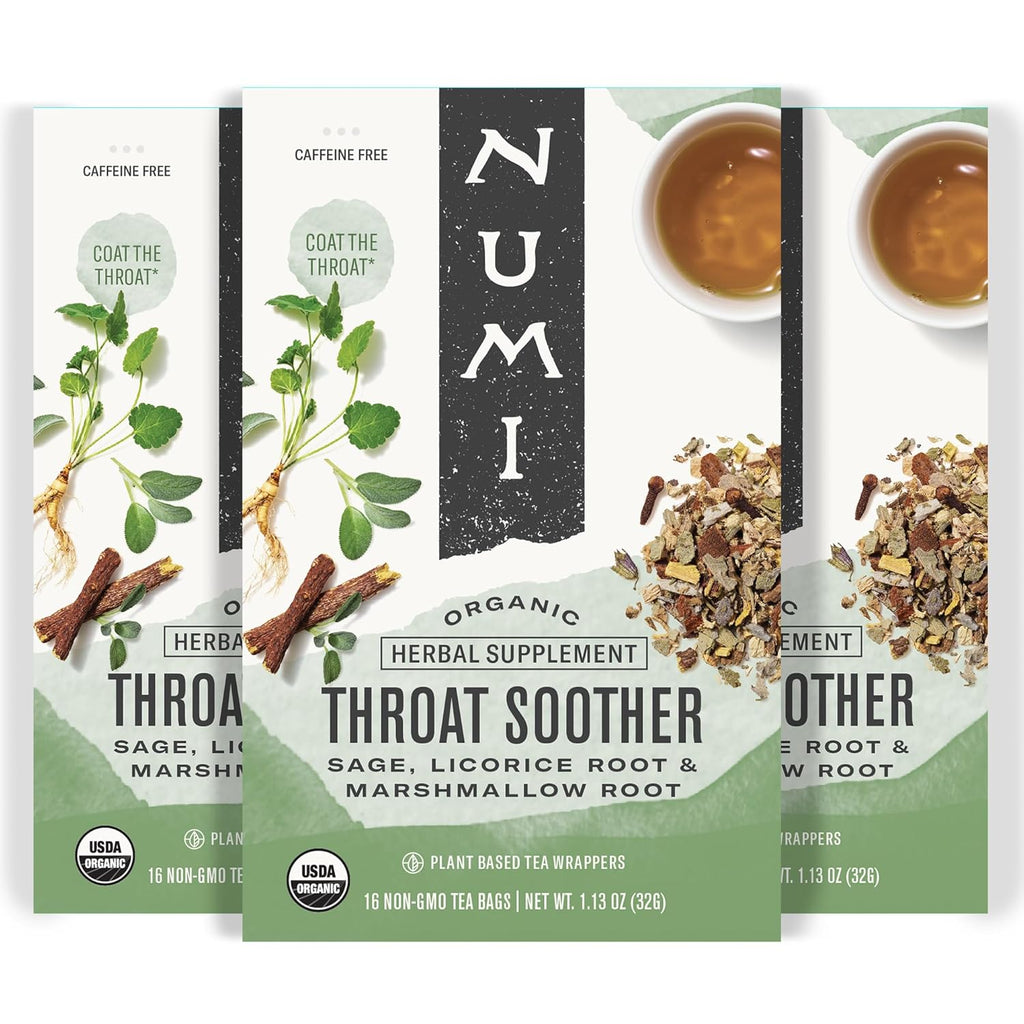 Numi Organic Throat Soother Tea, 16 Tea Bags (Pack of 3), Licorice and Marshmallow Root Tea
