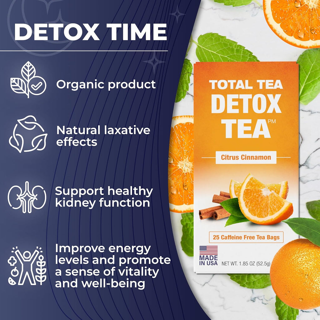 Total Tea Detox Tea & Energy Set - 25 Day Detox - Herbal SIim Tea with Chamomile - Hibiscus Tea and Ginger Root for Colon Cleanse – Natural Citrus & Cinnamon Fruit Tea for Digestive Health
