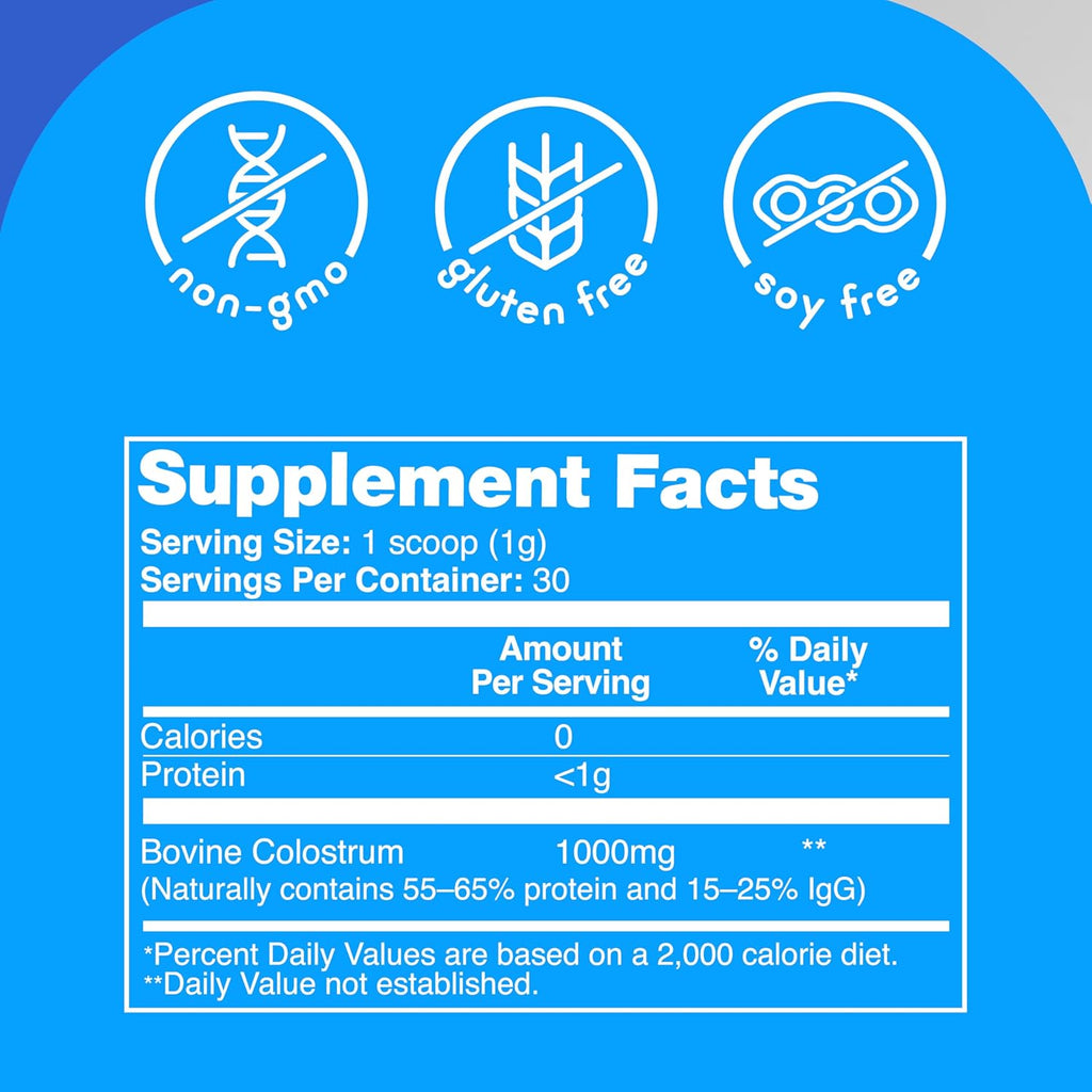 Zena Nutrition Bovine Colostrum Powder Supplement, 1000mg Pure Colostrum, Supports Immune and Digestive Health, Promotes Gut Health, Keto, Gluten Free, Fat Free, Grass Fed, Unflavored, 30 Servings