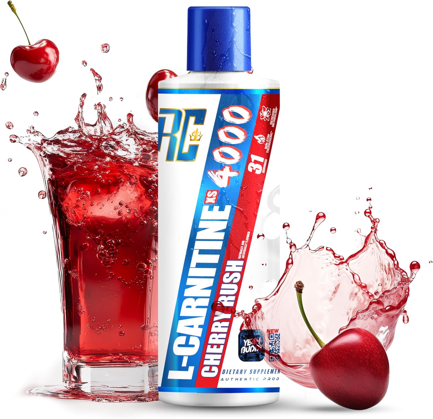 Ronnie Coleman Signature Series L Carnitine XS 4000 Liquid, Stimulant Free, Sugar Free, Zero Carbs, Lean Muscle Strength Support for Men & Women, 16 Oz (16 oz, Cherry Rush (4000))