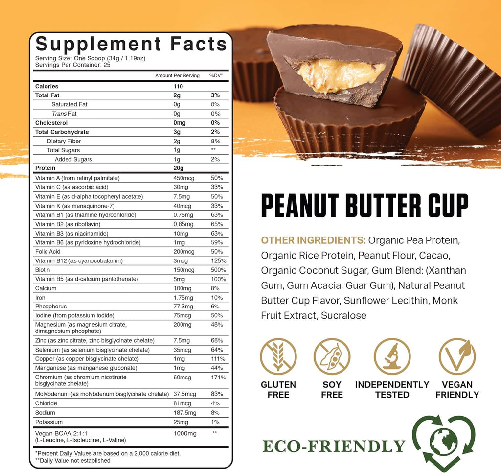 Ambrosia Planta - Premium Organic Plant-Based Protein | Vegan & Keto Friendly | Gourmet Flavors with No Bloating or Stomach Upset | Gluten & Soy Free | No Added Sugar | 25 Servings | Peanut Butter Cup