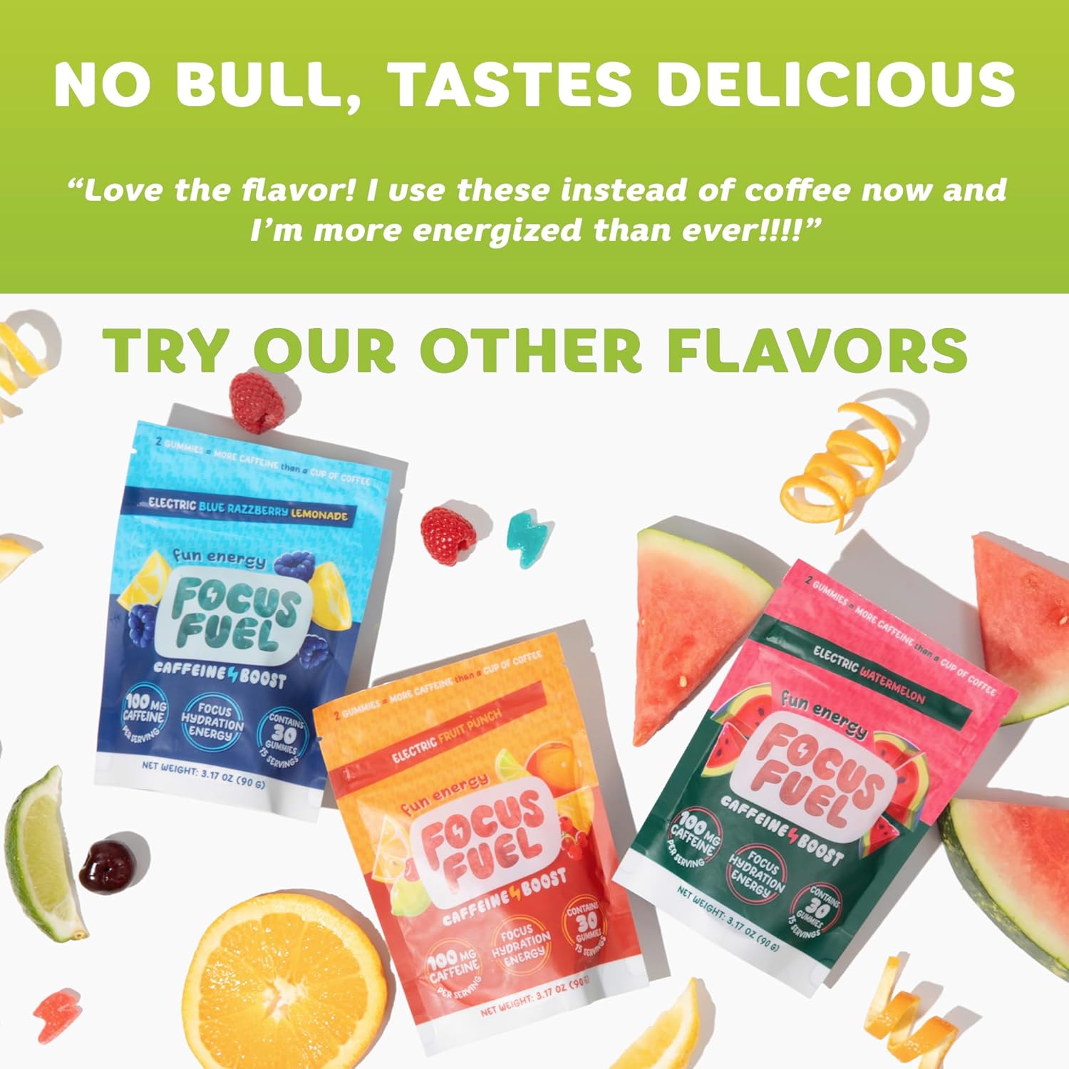 Energy Chews – Green Apple Flavor (15 Servings) – 100mg Caffeine + B12, Magnesium, Alpha GPC – Boost Focus & Energy – No Crash or Jitters
