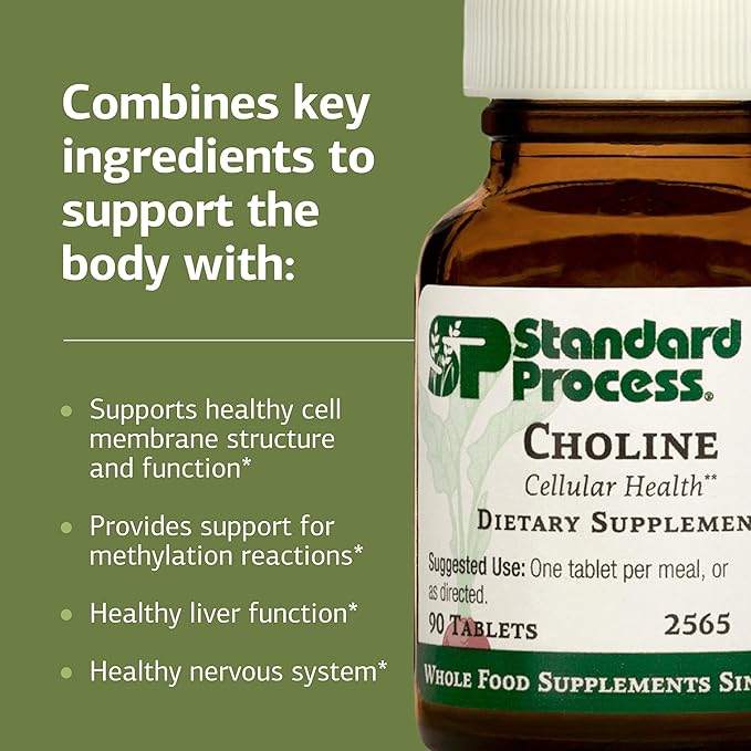 Standard Process Choline - Supports Healthy Fat Metabolism, Liver Health & Nervous System Function - Gluten-Free, Non-Dairy & Vegetarian -180 mg, 90 Tablets
