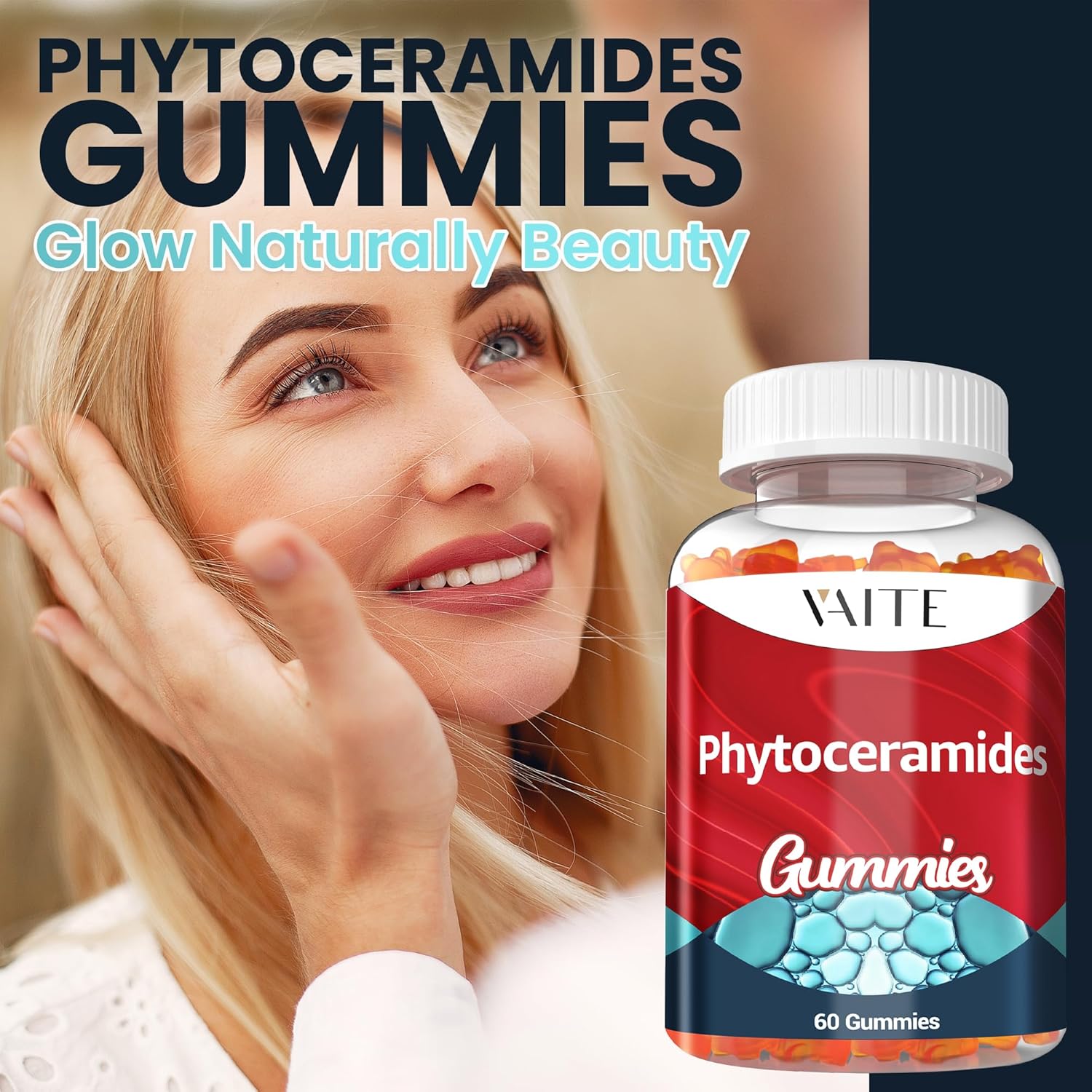 Phytoceramides Supplements Skin Hydration - 1000mg Gummies for Radiance & Youthful, Plant-Based Beauty Antioxidant Supplement for Women & Men, Supports Smoothness & Texture, 60 Vegan Chewables