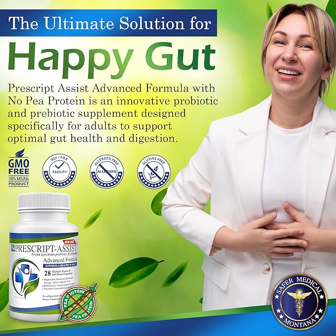 Prescript-Assist Prebiotics & Probiotics for Digestive & Immune Health with No Pea Protein for Quick Absorption - Advanced Plant-Based, Vegan, Support Muscle Recovery & Gut Health, 90 Capsules