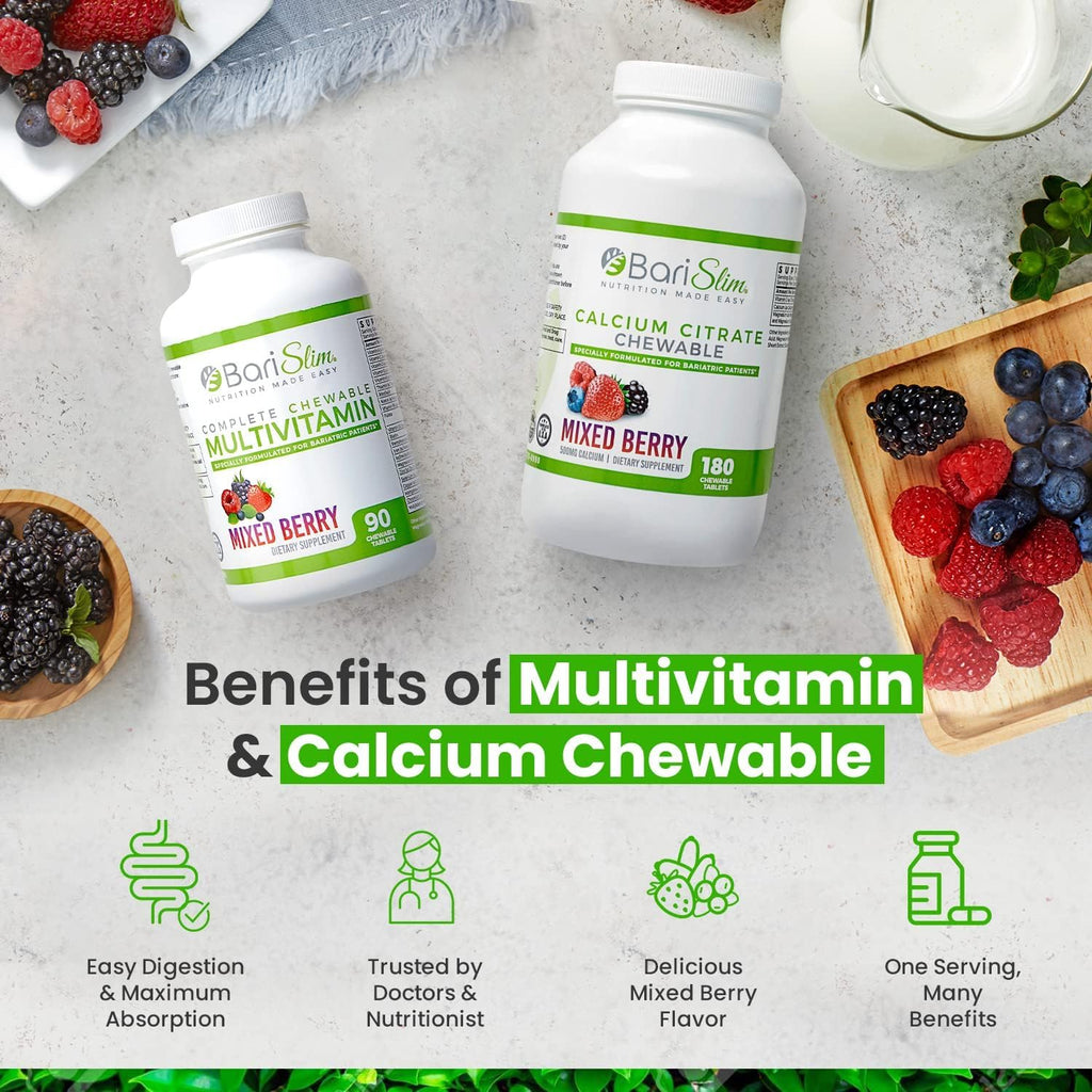 BariSlim Bariatric Calcium Citrate & Complete Chewable Bariatric Multivitamin - Bariatric Vitamin and Supplement for Post Bariatric Surgery Including Gastric Bypass and Gastric Sleeve