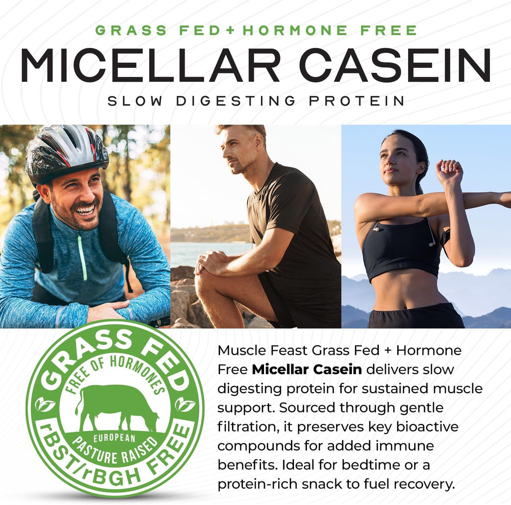 Muscle Feast Grass Fed Micellar Casein Protein Powder, Pasture Raised & Hormone Free, Slow Digesting Casein Protein - Supports Overnight Muscle Recovery, Gluten Free Protein Powder - Unflavored, 4lb
