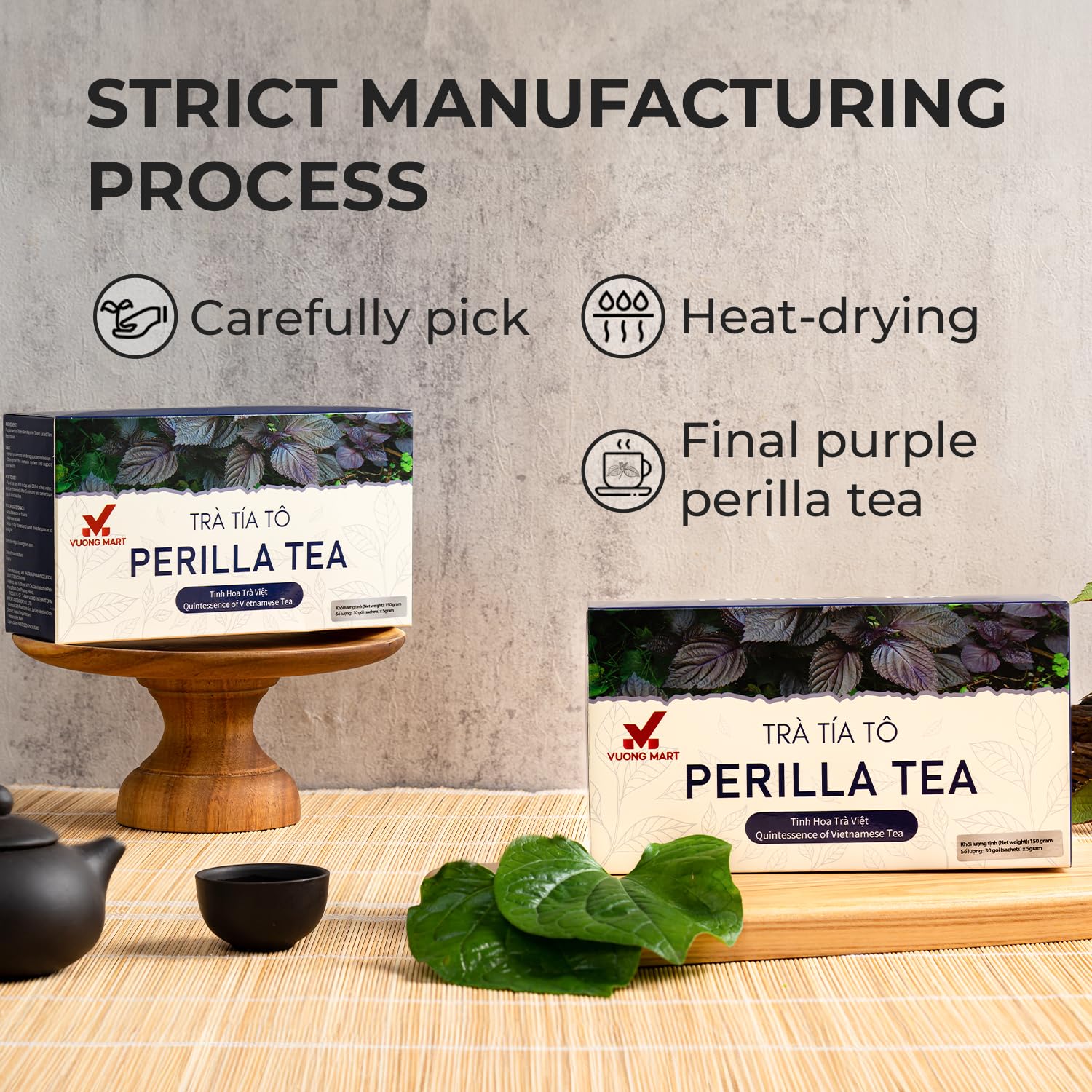 VUONGMART Dried Purple Perilla Tea, Stevia, Lolot, 100% Hand Pick, Organic Herbal Tea, 30 Tea Bags, Gluten Free, Dairy Free, Sugar Free & Natural, Energy Boost & Health Support