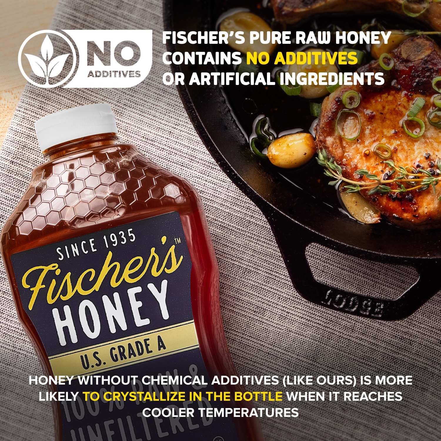 Fischer’s 100% Pure, Raw & Unfiltered Honey, 40 oz – USA Made Honey – All-Natural Sweetener – Rich Flavor Profile, Packed with Nutrients (Pack of 2)