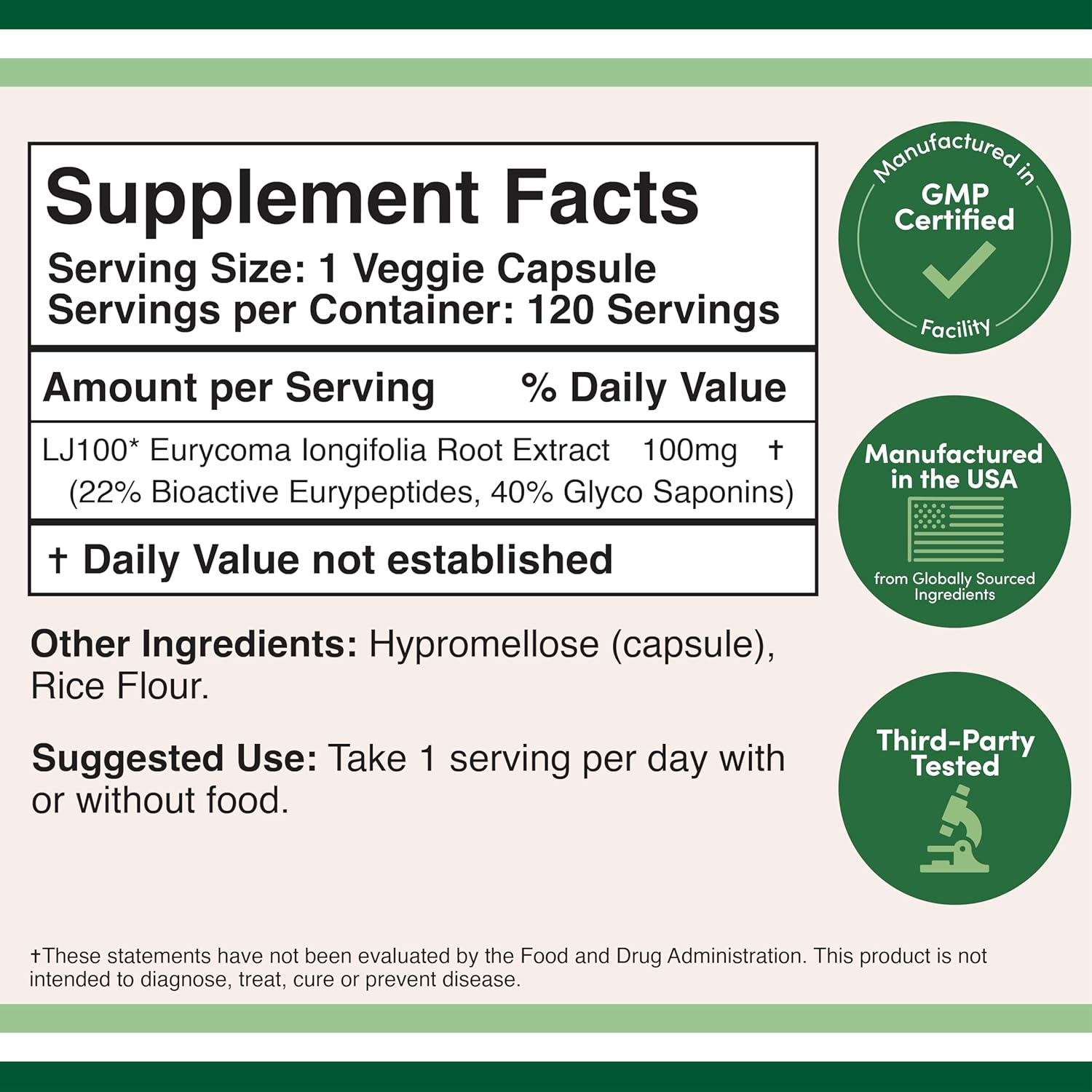 LJ100 Tongkat Ali for Men (120 Capsules) - Only Clinically Proven and Patented Men's Heath Supplement Tongkat Ali Formula (LJ100 Std to 40% Glycosaponins, 22% Eurypeptides) by Double Wood