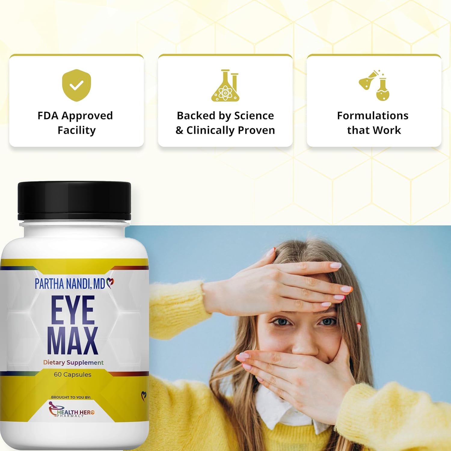 Dr. Nandi’s Eye Max Vision Supplement – Lutein, Zeaxanthin, Lycopene, Zinc – Eye Vitamins for Macular & Retina Support – Blue Light Protection, Visual Clarity & Antioxidant Support – 60 Vegan Capsules