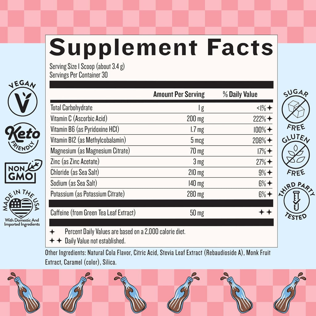 Legendairy Milk She’s Electric – Cola Flavor, Energy Powder Clean Energy Hydration Powder - Sugar Free - Calorie Free - Vitamin B6 & Vitamin B12 - Green Tea Extract - Beverage, Drink Mix