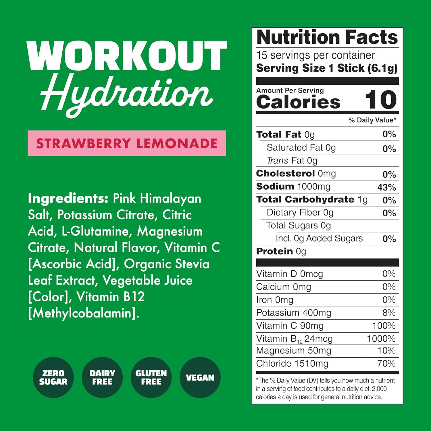 Waterboy Workout Hydration | 2,960mg Sugar Free Electrolyte Powder Packets | L-Glutamine + Vitamins | No Sugar, All Natural, Gluten Free | 15 Drink Stick Mixes (Strawberry Lemonade)