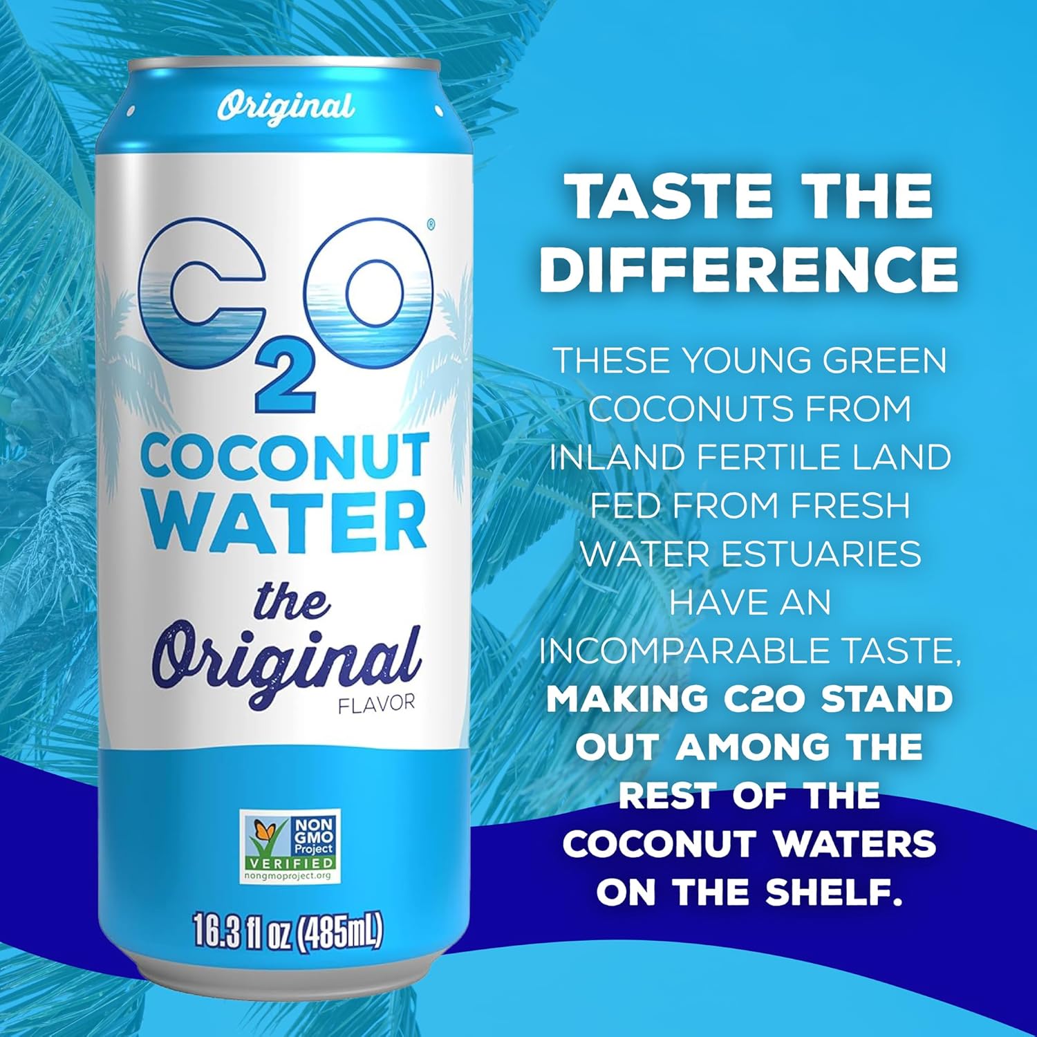 C2O - Coconut Water, The Original Flavor (8 Pack) - Made with Fresh Coconut Water - Plant Based - Non GMO - Canned Water - Natural Hydration, Essential Electrolytes, & Potassium - 8 Cans, 16.3 FL OZ