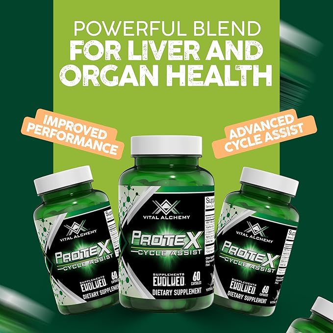 Vital Alchemy ProteX On Cycle Assist - Liver Cleanse, Detox & Repair Formula - Liver Support Supplement with Milk Thistle, Alpha-lipoic Acid,L-Cysteine hcl, and Others for Men 60 Servings -USA Made
