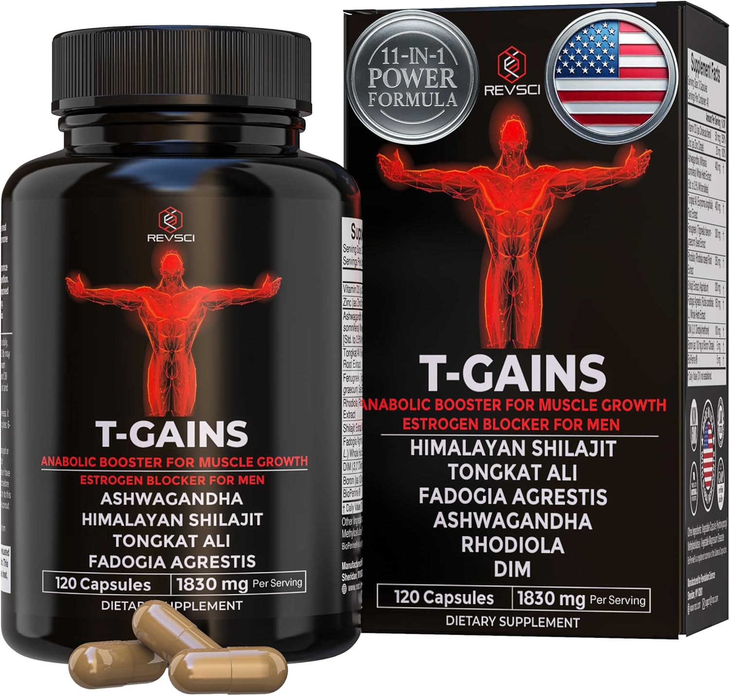 Anabolic Booster for Muscle Growth, T-GAINS Test Booster & Estrogen Blocker for Men, Mens Testosterone Booster Supplement, HGH Supplements Muscle Builder with Tongkat Ali Fadogia Agrestis, 120 Caps