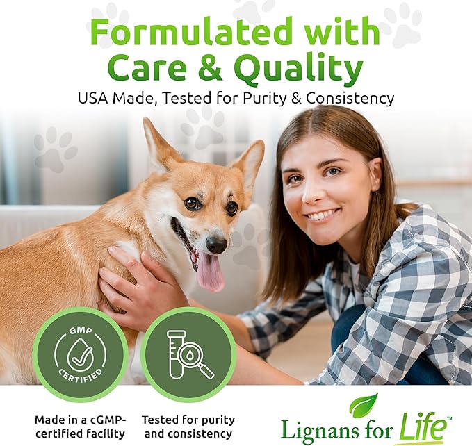 Lignans For Life Flaxseed Lignans for Dogs + SDG - Omega 3 Fatty Acids, High Fiber Antioxidants Helps Improve Shiny Coat, Digestive & Heart Health Lignans, 35mg, 90 Flaxseed Capsules, 2 Pack